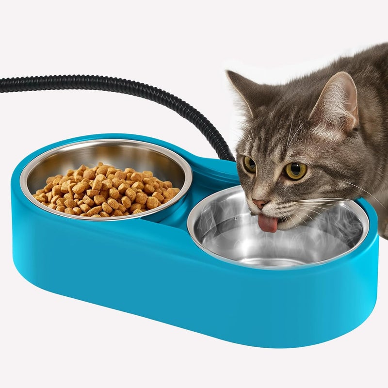 AWLYLNLL Heated Water Bowl, Double Stainless Steel Heated Dog Bowl for Outdoor Use, 46 OZ Total & Chew Proof Cord, Winter Warm Water & Food Bowl for Pets Bird Chicken UL Certified - Image 1